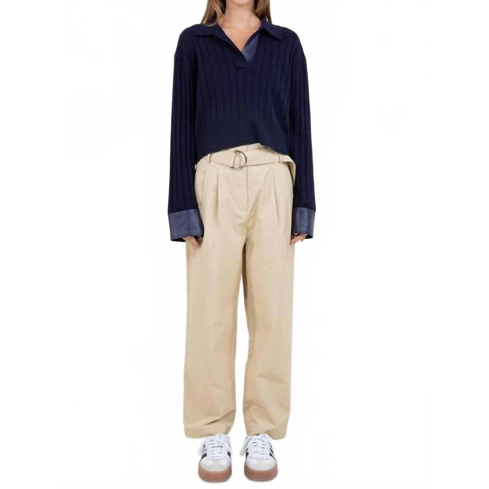 NEW WHITEROOM+CACTUS faux leather knitted long sleeve sweater in navy - Picture 4 of 5